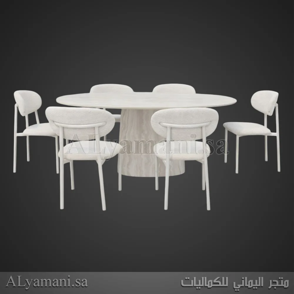 طاولة طعام سيراميك وخشب دائرية 6 كراسي