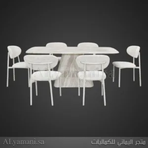 طاولة طعام رخام وخشب مربعة 6 كراسي