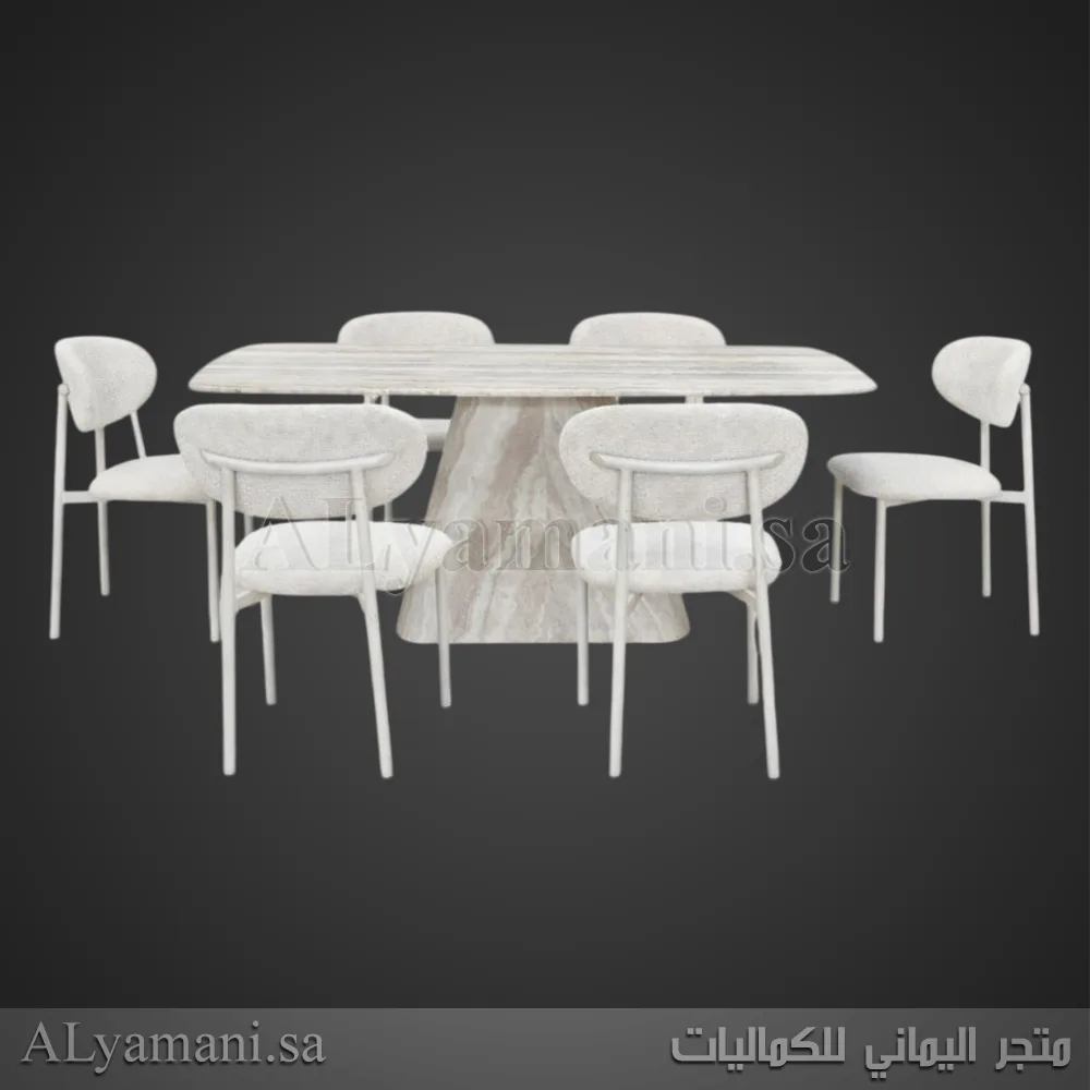 طاولة طعام رخام وخشب مربعة 6 كراسي