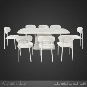 طاولة طعام رخام وخشب مربعة 8 كراسي