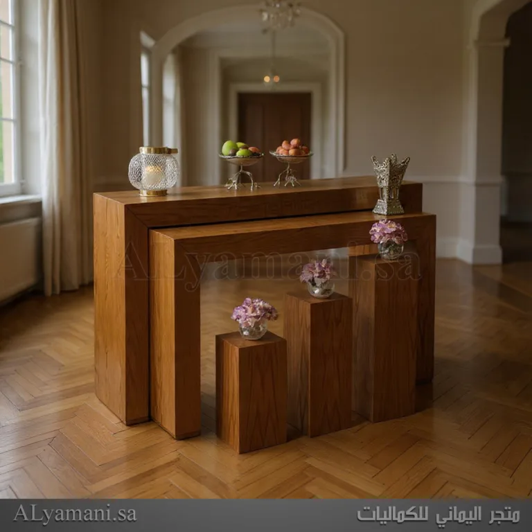 طاولة استقبال مع ستاندات خشب سنديان طبيعي
