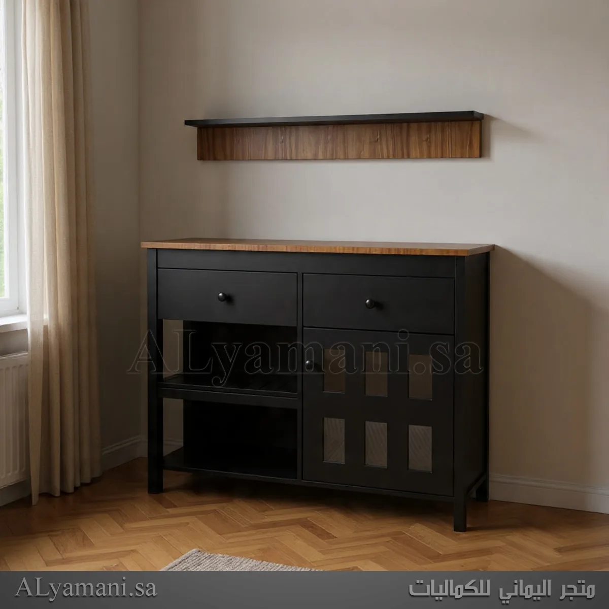 ركن قهوة اسود مع رف جداري – كوفي كورنر أنيق لغرفة المعيشة تصوير بدون ادوات
