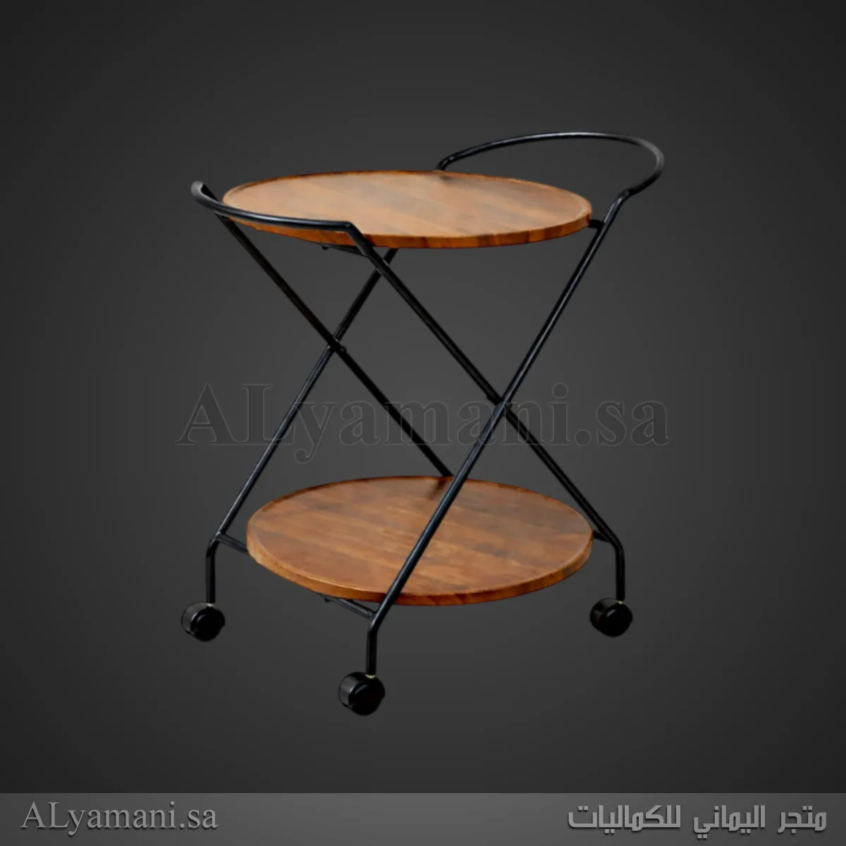 عربة خدمة وتقديم ترولي دورين دائرية لون بني - الصورة 2