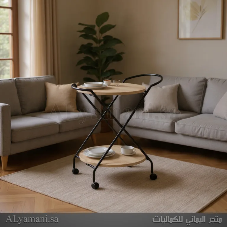 عربة خدمة وتقديم ترولي دورين دائرية لون بيج