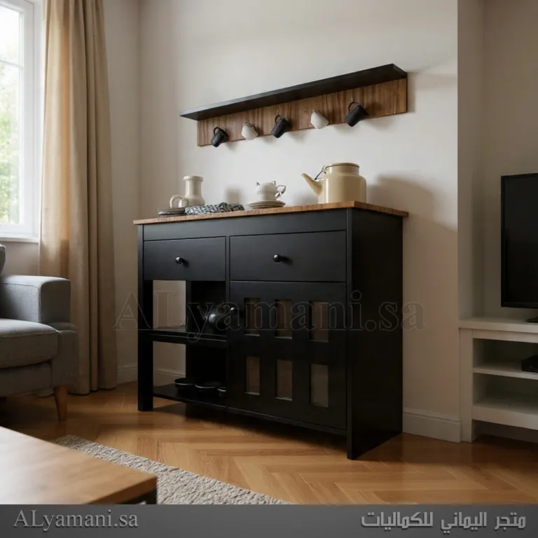 ركن قهوة اسود مع رف جداري – كوفي كورنر أنيق لغرفة المعيشة