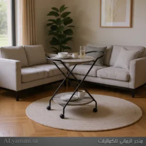 عربة خدمة وتقديم ترولي دورين دائرية لون رمادي