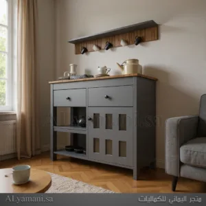 ركن قهوة رصاصي مع رف جداري – كوفي كورنر راقي لغرفة المعيشة