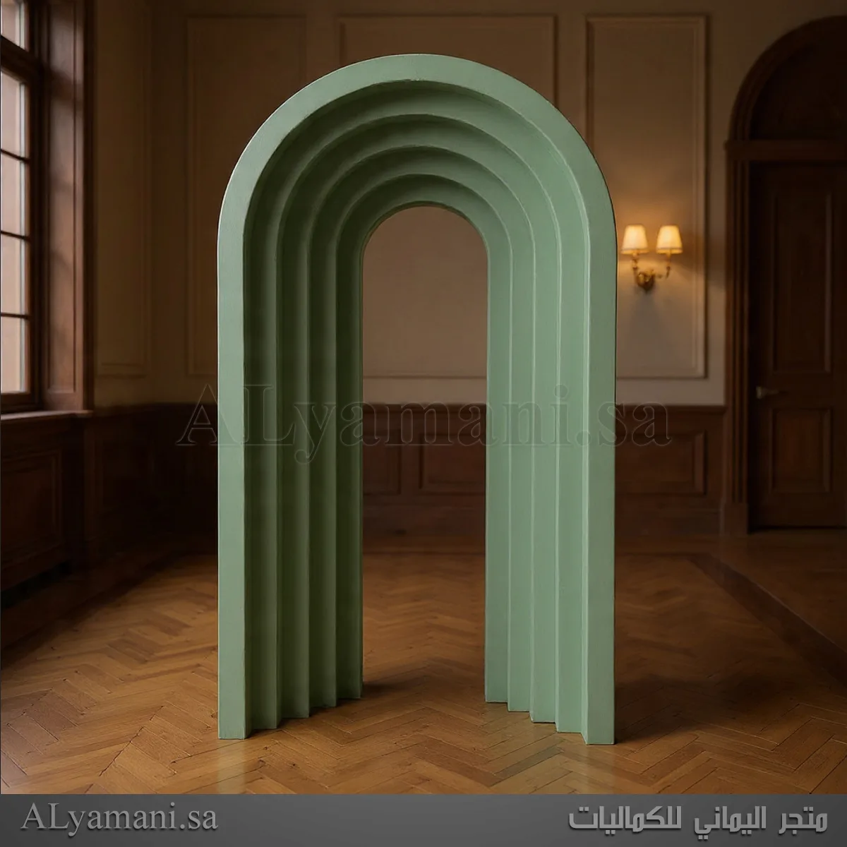 خلفية استقبال حفلات فاخرة بتصميم اقواس متداخلة ممر