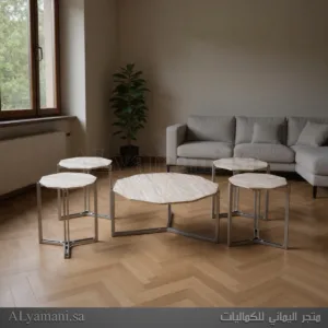 طقم طاولات ضيافة وتقديم قهوة سداسية لون ابيض