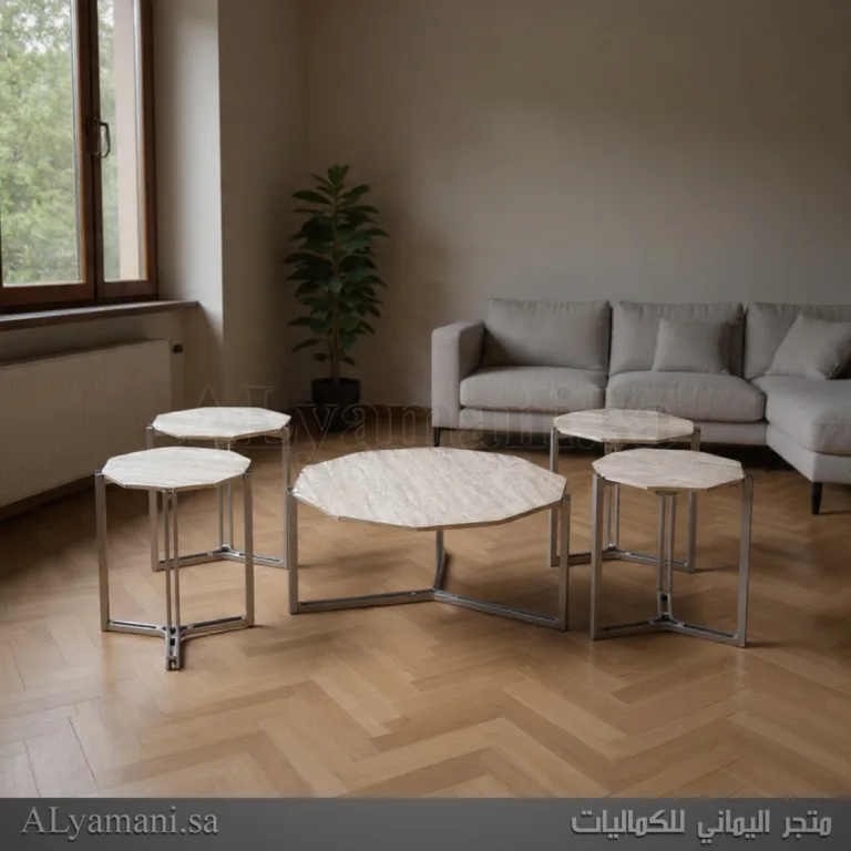 طقم طاولات ضيافة وتقديم قهوة سداسية لون ابيض