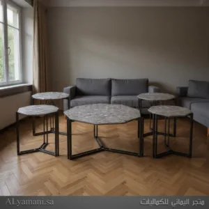 طقم طاولات ضيافة وتقديم قهوة سداسية رمادي حجري