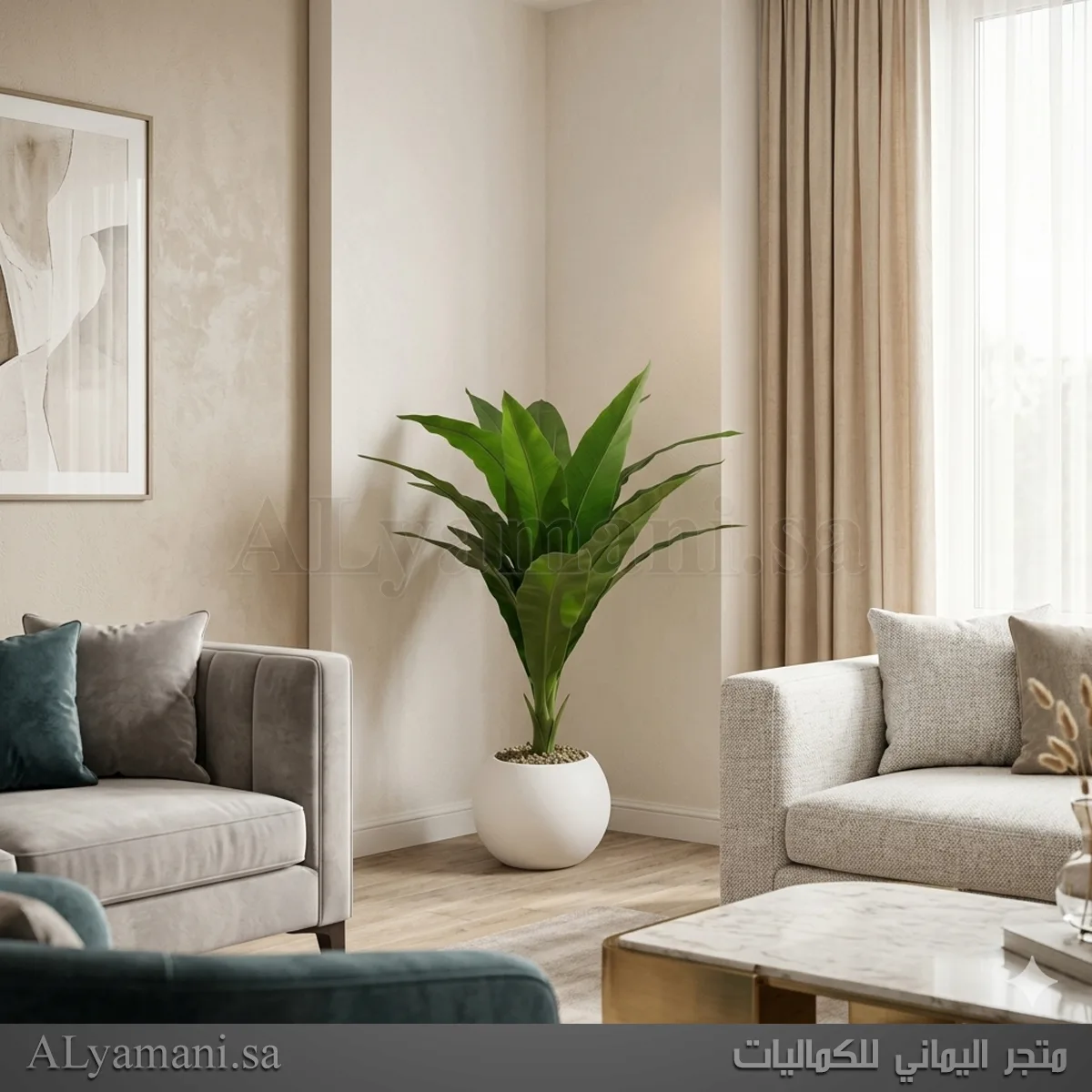 شجر عش الطير صناعي زينة بمركن أبيض أنيق مقاس 120 سم للمكاتب والزوايا