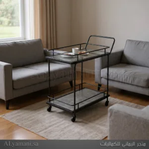 عربة ضيافة وتقديم ترولي سرفر دورين زجاج لون رمادي