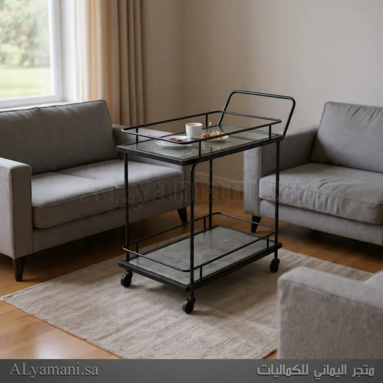 عربة ضيافة وتقديم ترولي سرفر دورين زجاج لون رمادي