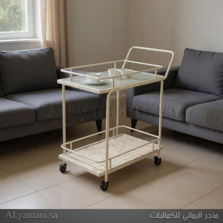 عربة ضيافة وتقديم ترولي سرفر دورين زجاج لون أبيض