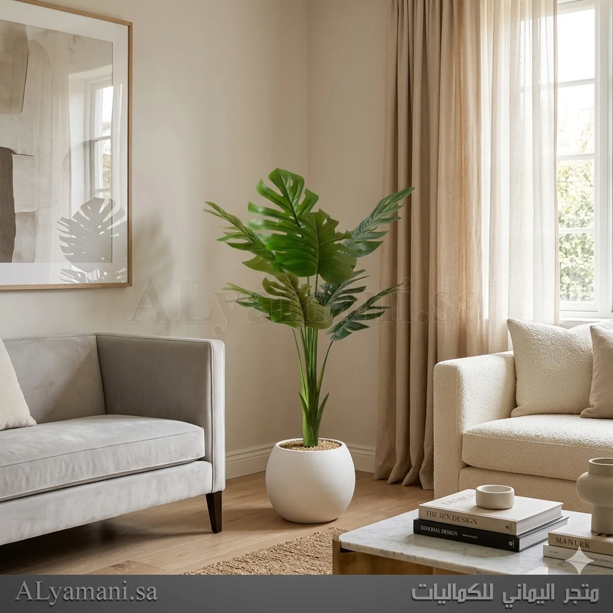 نبتة القفص الصدري صناعية زينة بمركن أبيض أنيق مقاس 120 سم و 140 سم للمكاتب وزوايا المنزل