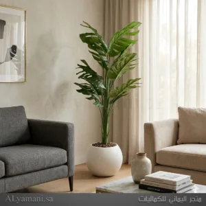 شجر مونستيرا صناعي فخم القفص الصدري مظهر طبيعي بمركن أبيض مودرن - عدة مقاسات وألوان