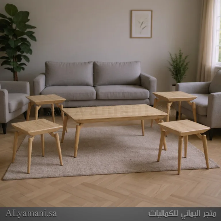 طقم طاولات تقديم قهوة وضيافة 5 قطع مودرن رخام لون بيج