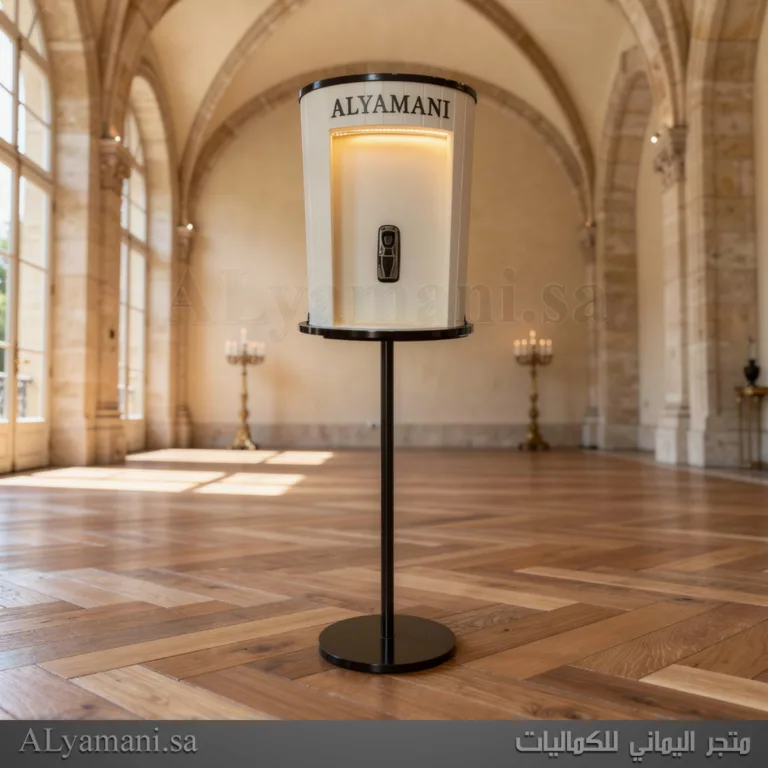 تصنيع ميني كورنر قهوة فاخر بتصميم اسطواني مع إضاءة ليد مخفية وشعار أكريليك بارز، مناسب لمشاريع الكيترنق والضيافة حسب الطلب