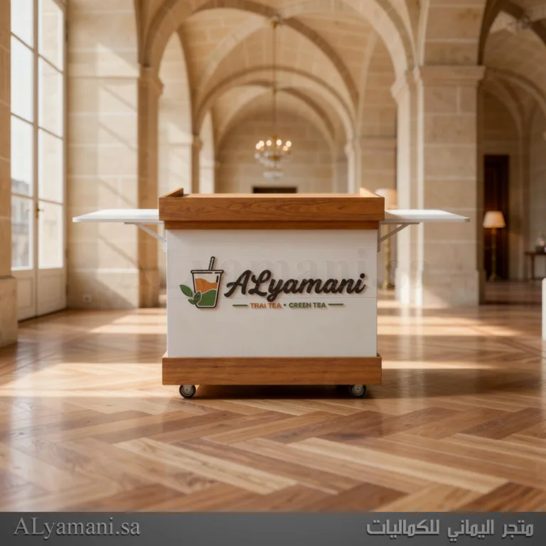 تفصيل وتصنيع عربة كيترنق صيفية فاخرة قابلة للفك والتركيب مع أرفف جانبية قابلة للطي لمشاريع الضيافة والتأجير