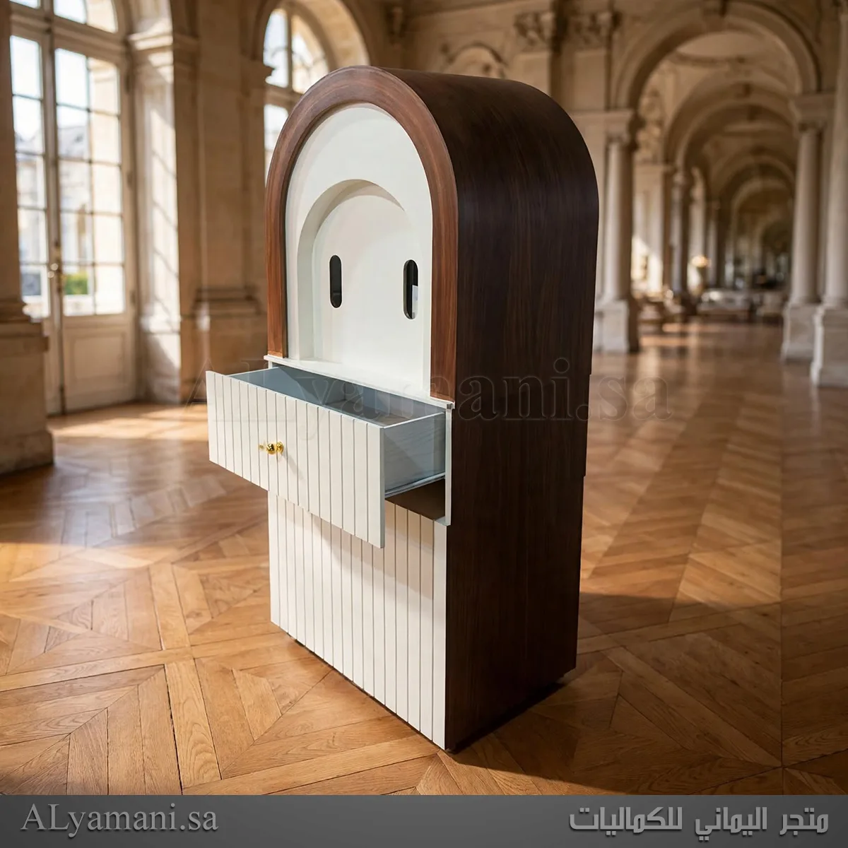 كورنر قهوة بني معتق بتصميم فاخر ودرج سحب كبير للتخزين والثلج